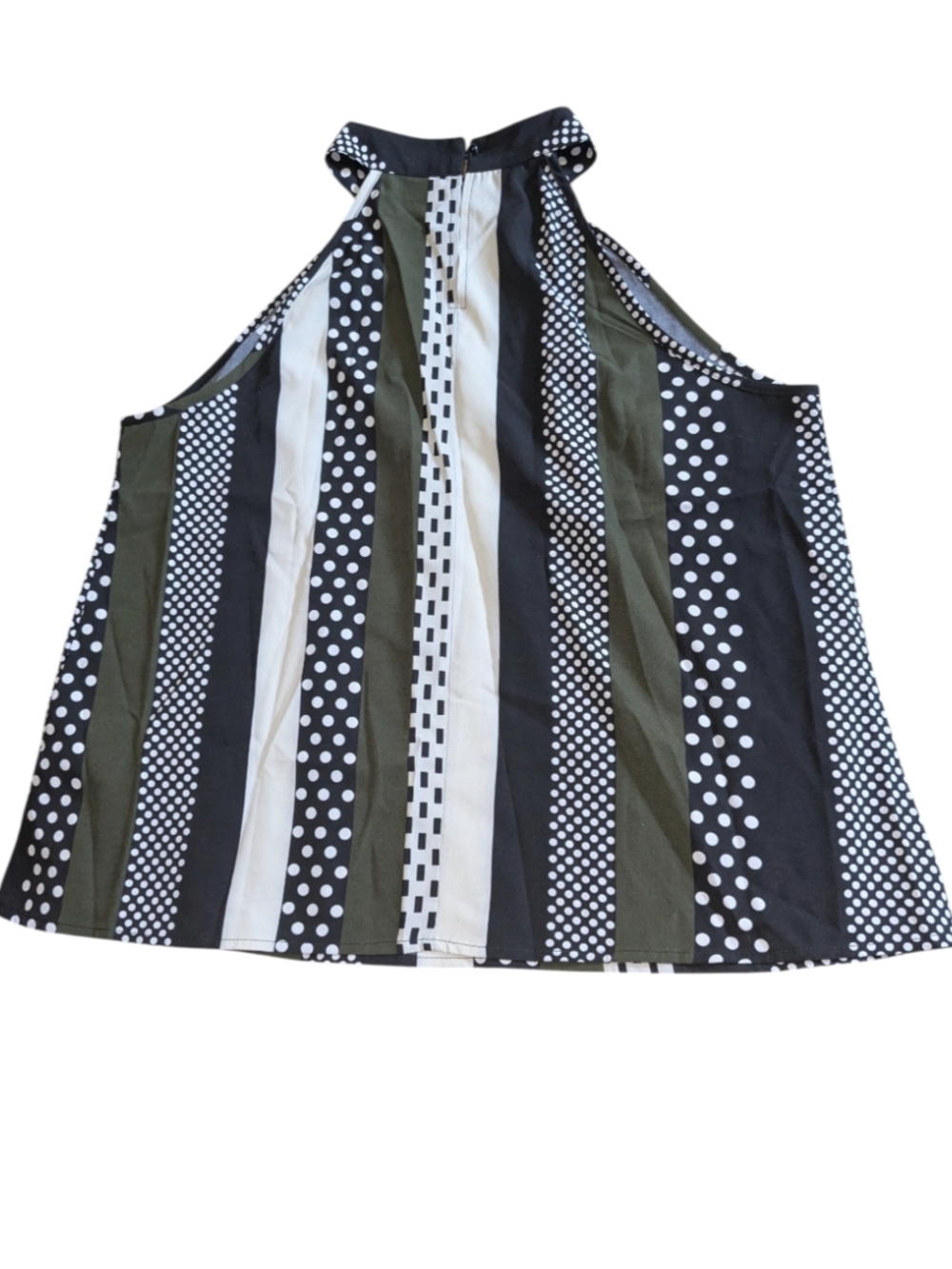 Shein Curve Stripe & Polka Dot Top in Black, White & Olive Size 0XL - Picture 3 of 7